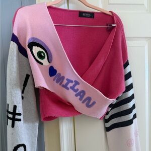 AKIRA Pink and White V-Neck Sweater Set